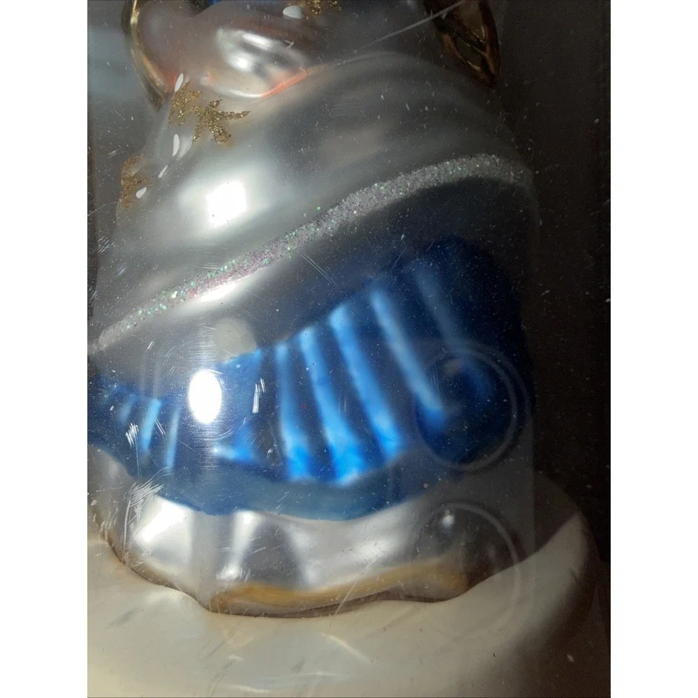 Vtg Brass Key Christmas Treasures Glass Angel Ornament Blue Gown Classic 2000